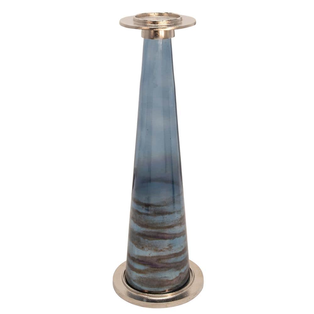 22" Blue and Brown Glass Pillar Candle Holder