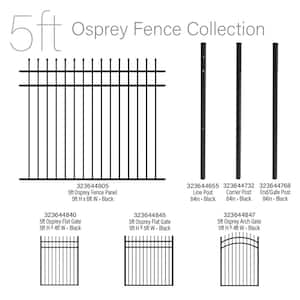 84 in. x 5 ft. Osprey Black Aluminum Fence Line Post with Flat Cap