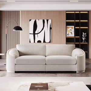 Stylish 92 in. Wide Nailhead Trim Design Semilunar Round Arm Modern Polyester Curved Sofa in Beige