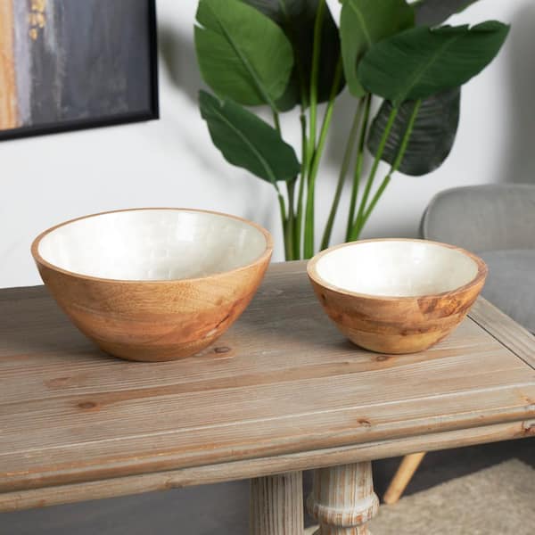 Litton Lane Cream Handmade Mango Wood Nesting Decorative Bowl (Set of 2)  044313 - The Home Depot