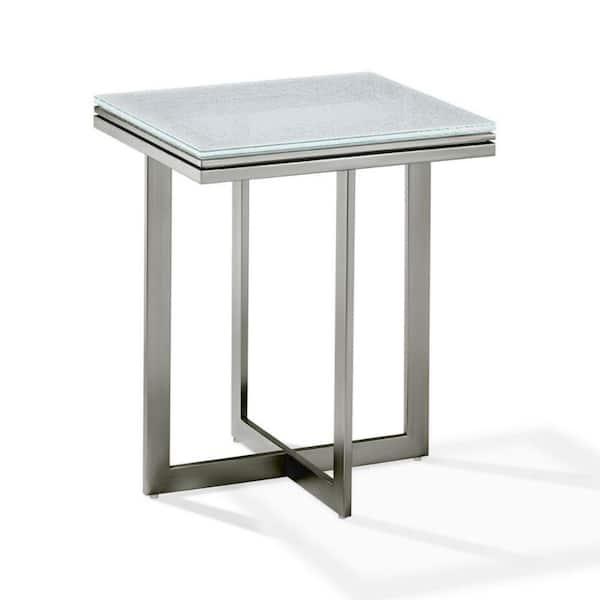 Benjara 16 in. Satin Square Glass End Table with Metal Frame