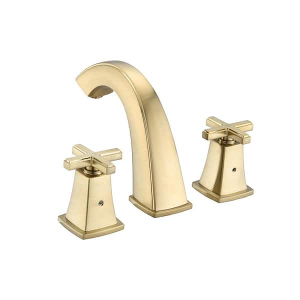 Mondawe Monset Series 8 in. Widespread Double Handle Bathroom Faucet with Pop-Up Drain in Brushed Gold (1-Pack)