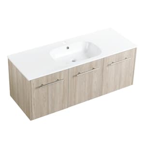 48 in. W x 18 in. D x 18 in. H Wall-Mounted Bath Vanity in White Oak with White Integrated Cultured Marble Top