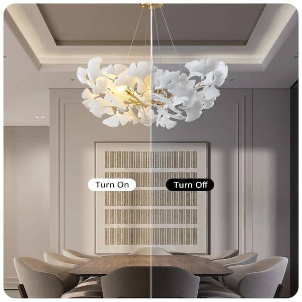 Gleam Flare 6 Light Gold Chandelier, Luxury Ginkgo Branch