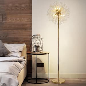 61 in. Gold 8-Light Standard LED Crystal Floor Lamp for Living Room G9 Bulbs