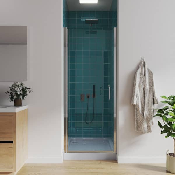 30 to 31-1/4 in. W x 72 in. H Pivot Swing Frameless Shower Door in Chrome with Clear Glass