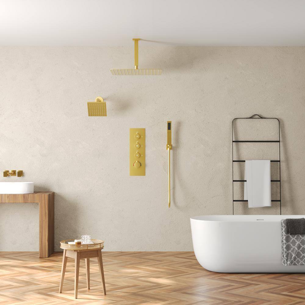 Gold Stainless Steel Dual Shower Head System with Thermostatic Valve