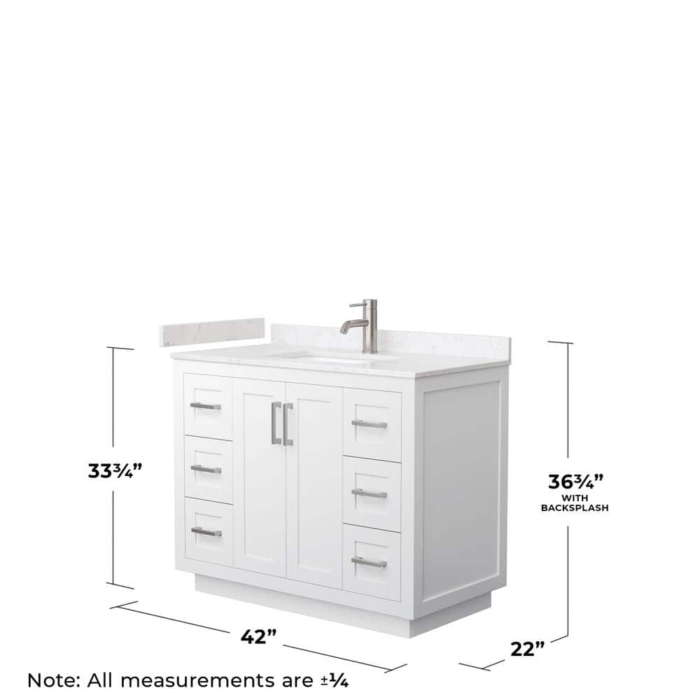 Miranda 42'' White Single Freestanding Vanity with Light-Vein Carrara Marble Top