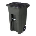 32 Gallon Greenstone Outdoor Trash Can/Garbage Can with Quiet Wheels and Attached Lid