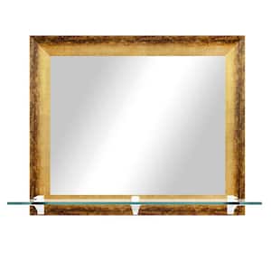 21.5 in. W x 25.5 in. H Rectangle Framed Gold/Bronze Horizontal Wall Mirror with Tempered Glass Shelf