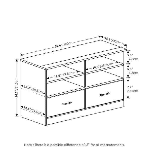 Furinno Jensen 39.4 in. French Oak TV Stand with 2 Storage Drawers