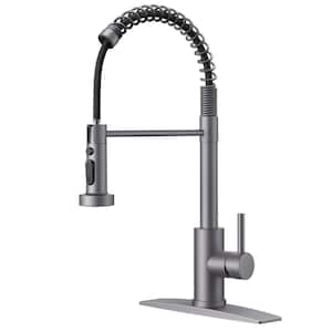 Single Spring Handle Kitchen Faucet with Pull Down Function Sprayer Kitchen Sink Faucet with Deck Plate in Gunmetal