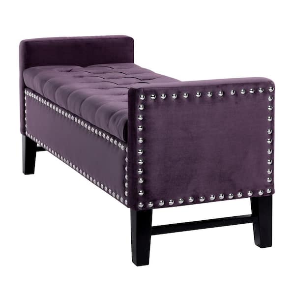 HomeRoots Amelia  Plum 50 in. Velvet Bedroom Bench Backless Upholstered
