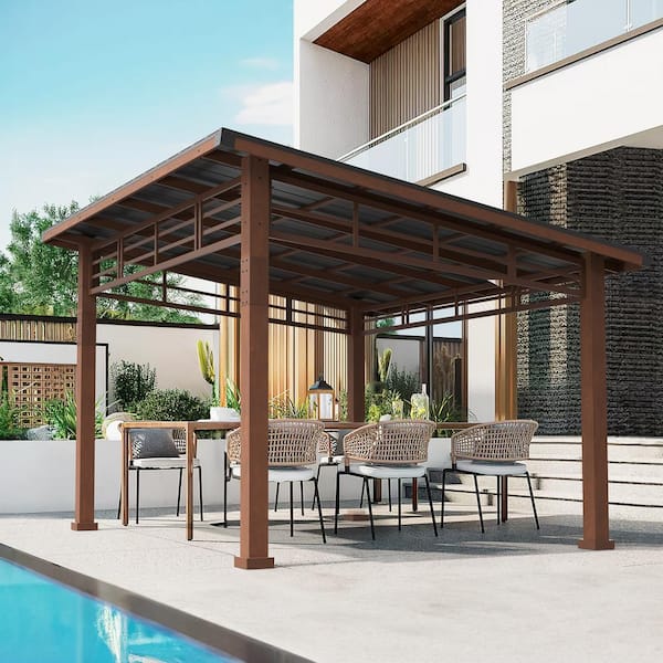 LUE BONA Chandler 12 ft. x 14 ft. Brown Cedar Wooden Gazebo
