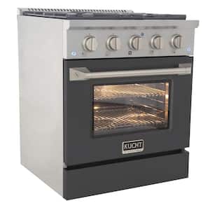 Pro-Style 30 in. 4.2 cu. ft. 4-Burners Natural Gas Range with Convection Oven in Stainless Steel & Cement Grey Oven Door