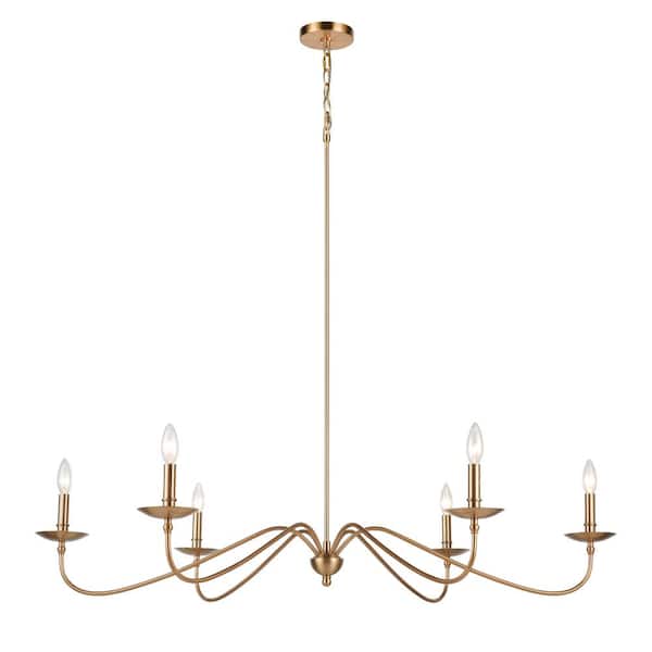 Titan Lighting Wembley 47 in. W 6-Light Burnished Brass Linear Chandelier with No Shades