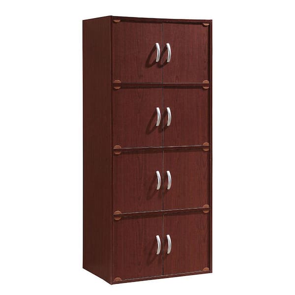54.2 in. Tall Mahogany Wood 4-Shelf Bookcase with 8-Doors Enclosed Storage 4-Tier Bookshelf for Home or Office