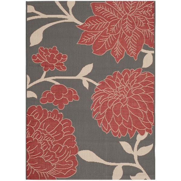 SAFAVIEH Courtyard Anthracite/Red 4 ft. x 6 ft. Floral Indoor/Outdoor Patio  Area Rug