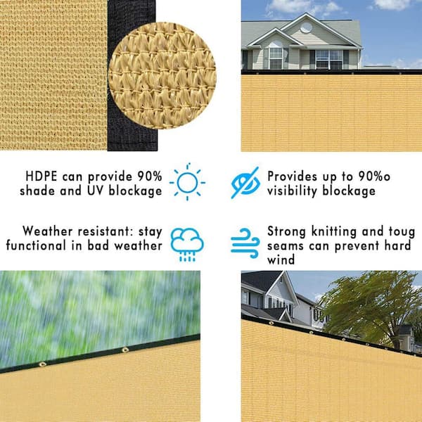 Shade&Beyond 5 ft. x 50 ft. Sand 150 GSM HDPE Privacy Fence Screen