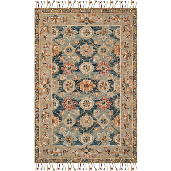Aspen 10 ft. x 14 ft. Gray/Navy Traditional Floral Area Rug