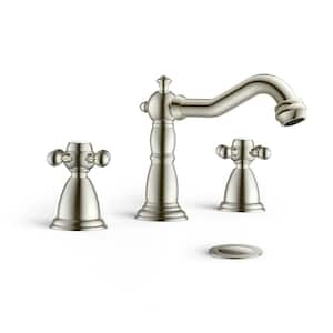 8 in. Widespread Double Handle Bathroom Faucet with Pop Up Drain in Brushed Nickel