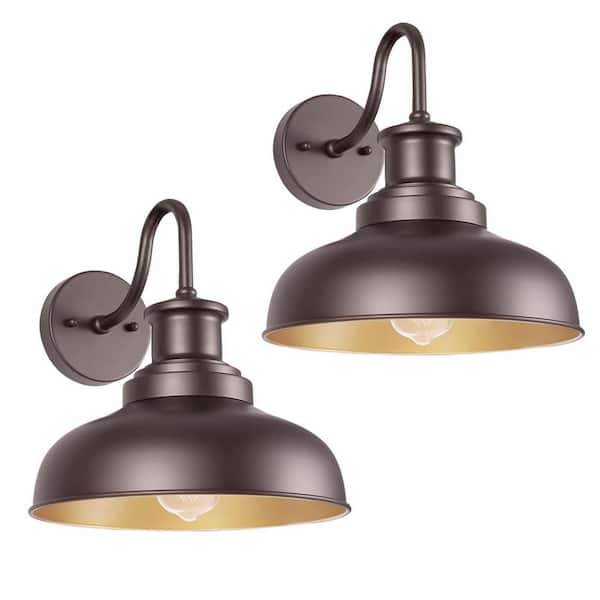 11.5 in. 2-Light Bronze Wall Sconce with Clear Glass Outdoor Barn Lights for Porch Garage Patio (Bulb Not Included)