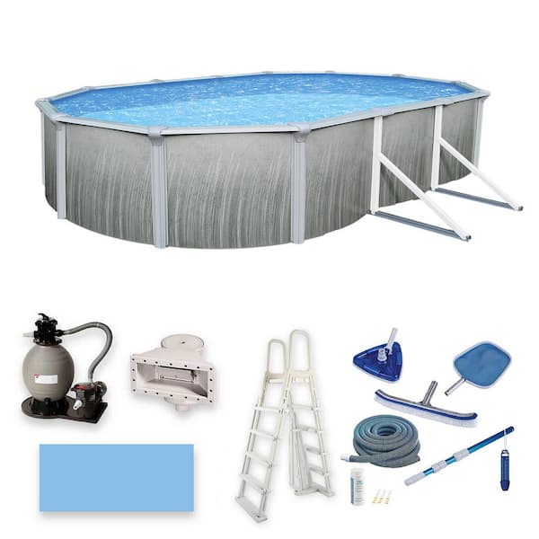Blue Wave Martinique 15 ft. x 30 ft. Oval x 52 in. Deep Metal Wall Above Ground Pool Package with 7 in. Top Rail