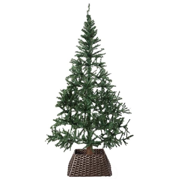 Brown Plastic, Rattan Foldable Christmas Tree Skirt Collar Basket, Ring Base Stand Cover