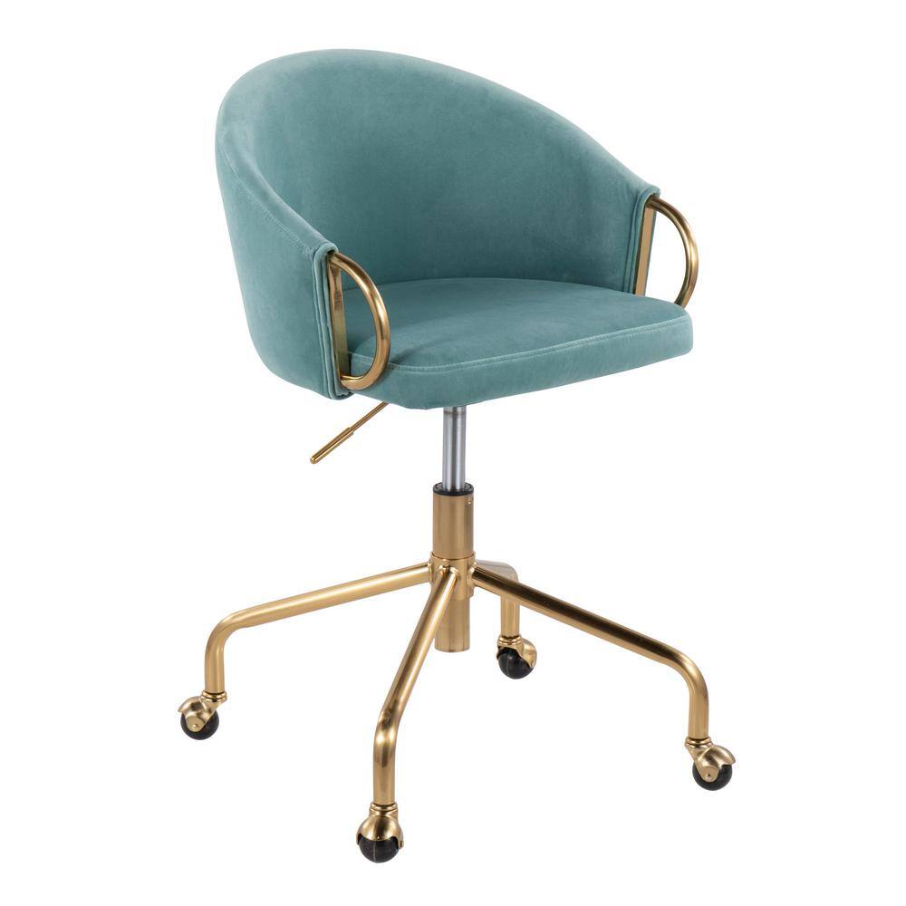 Blue velvet office online chair with gold legs