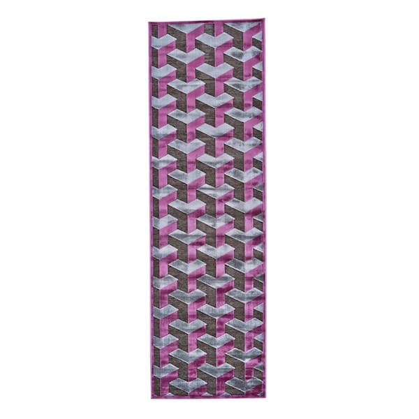 HomeRoots 2 x 8 Purple, Brown, Gray Geometric Runner Rug