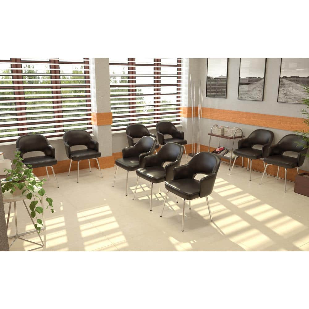 Elegant Black Vinyl and Chrome Fixed Arm Guest Chair