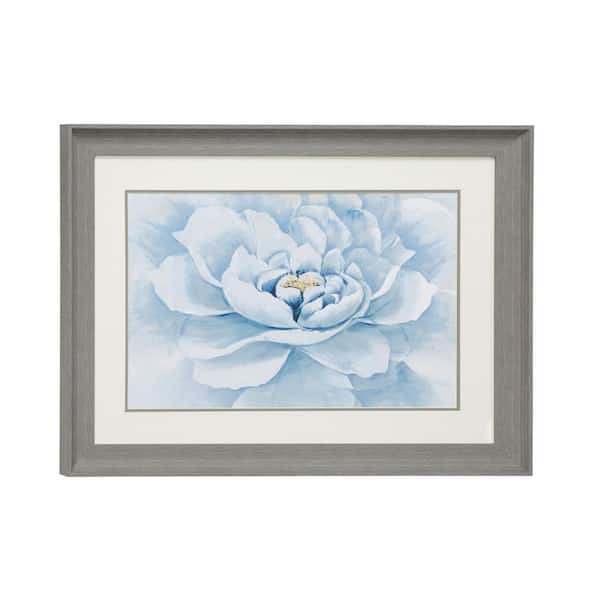 Litton Lane 23.5 in. x 17.5 in. Blue Gray Peony Flower Print in Rectangular Frame