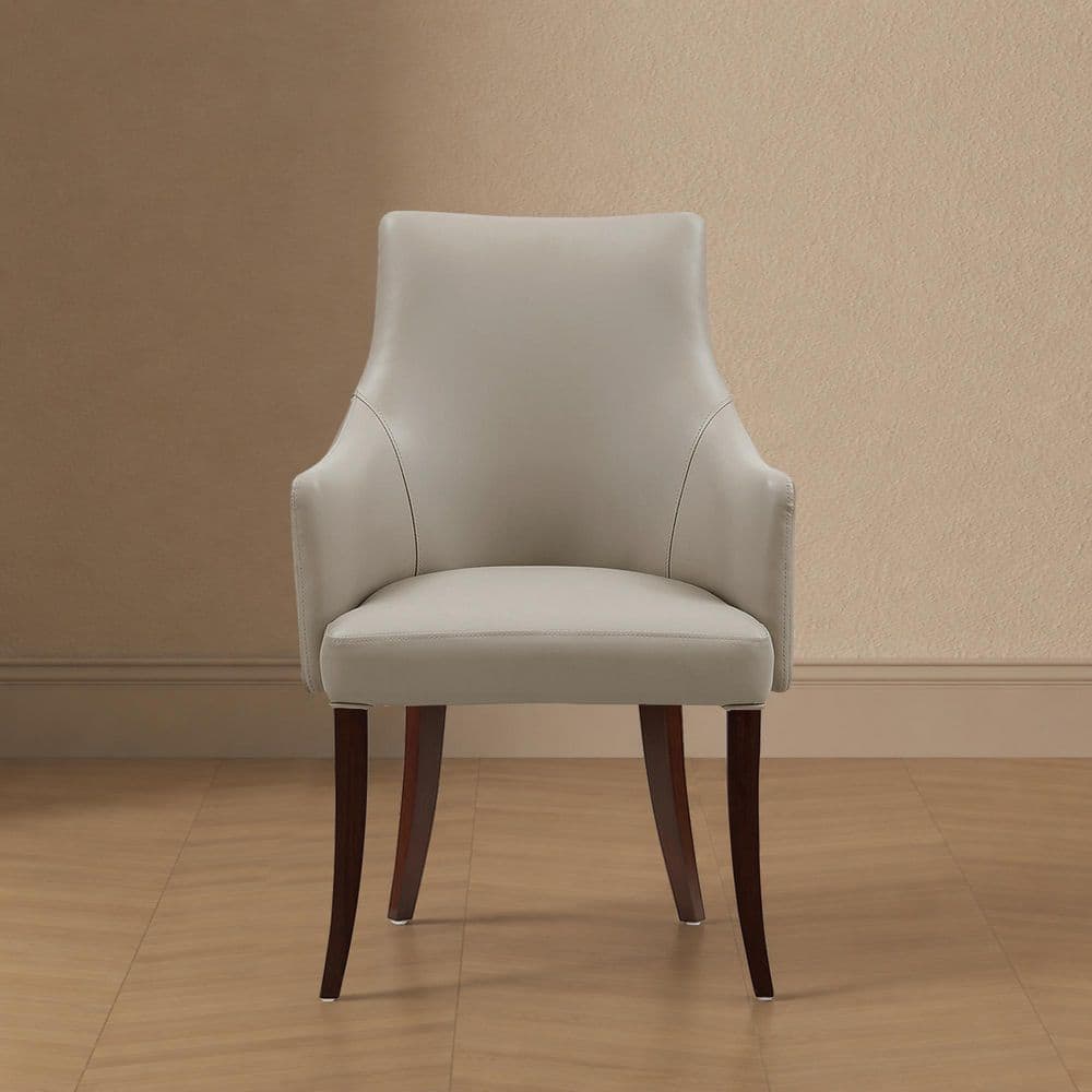 Connie Modern Light Gray Vegan Leather and Velvet Upholstered Dining Arm Chair