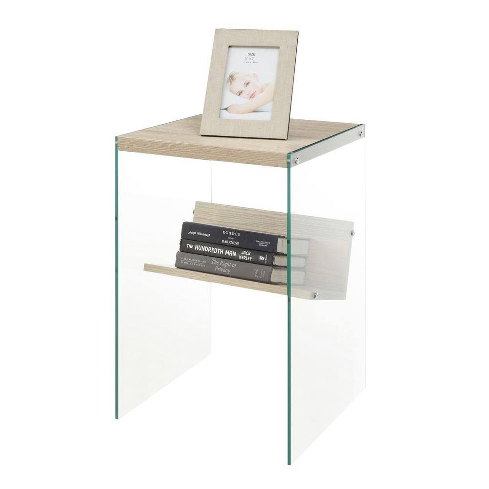 Soho Weathered White Wood and Glass Square End Table