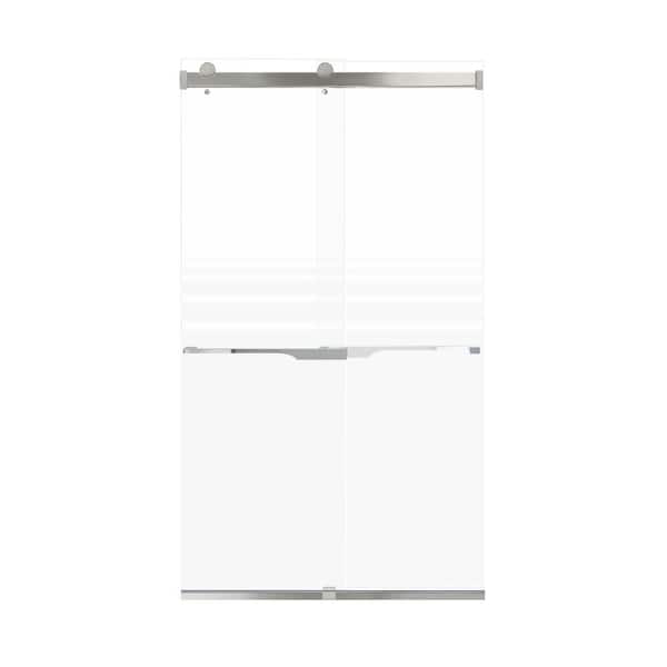 Transolid Brianna 48 in. W x 80 in. H Sliding Frameless Shower Door in Brushed Stainless with Frosted Glass