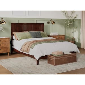 Madison Walnut Solid Wood Queen Traditional Panel Bed with Open Footboard and Attachable Turbo Device Charger