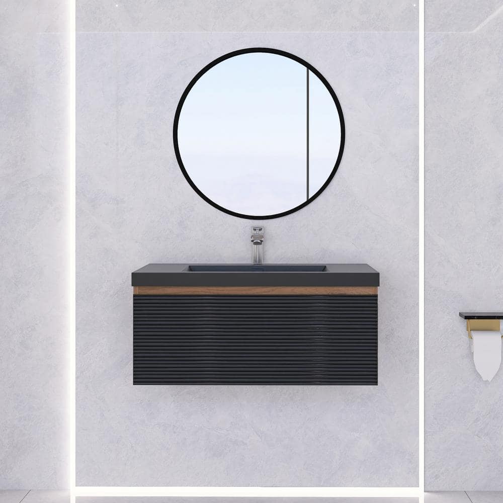36 in. W x 20 in. D x 16 in. H Single Sink Wall-Mounted Bath Vanity in Mature Oak with Matte Black Cultured Marble Top price history on PriceWatchPro