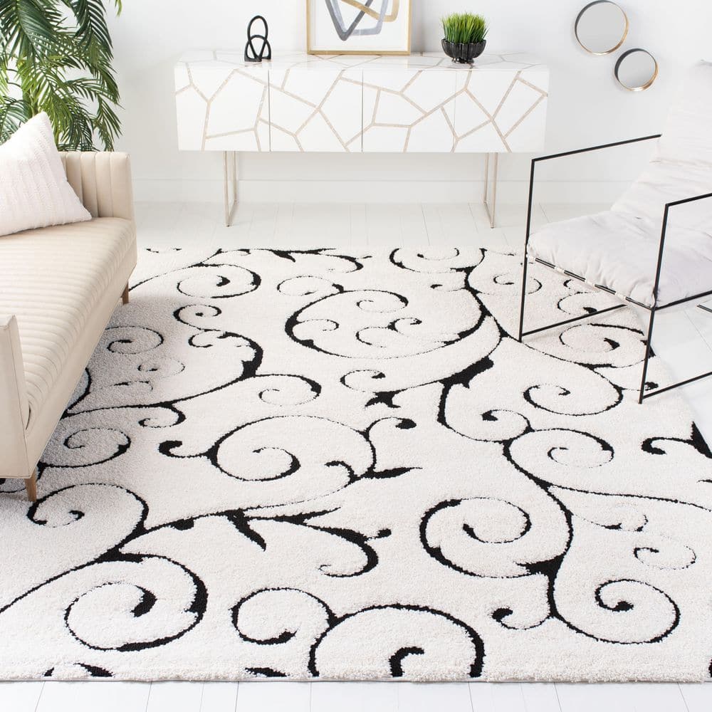 Florida Shag 11 ft. x 11 ft. Square Ivory/Black High-Low Floral Area Rug price history on PriceWatchPro