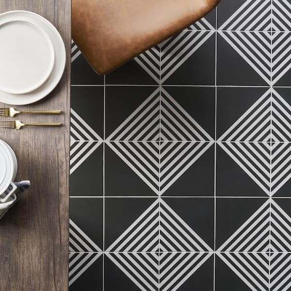 Script Stripe Negative 7.87 in. x 7.87 in. Matte Porcelain Floor and Wall Tile (11.19 sq. ft./Case)