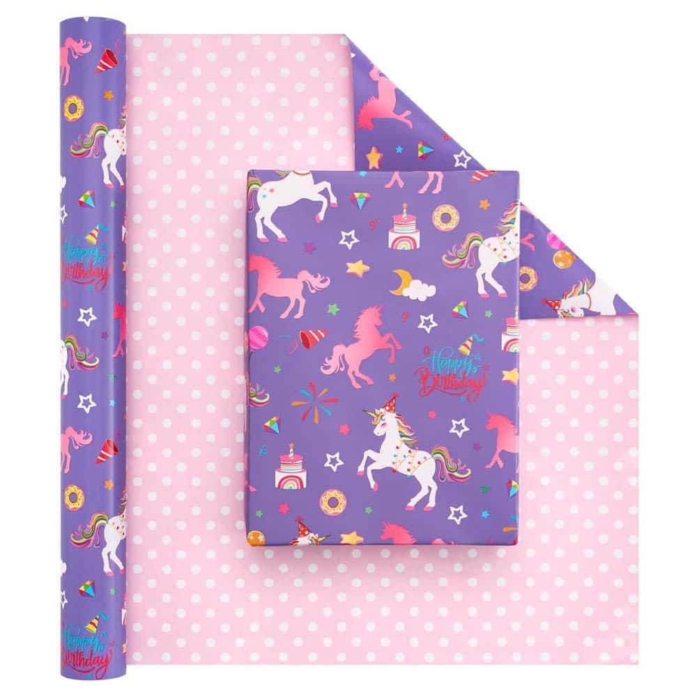 Unicorn Princess Reversible Wrapping Paper Roll 17 x 33 ft. High Quality Material Jumbo Roll for Birthday Party Favor price history on PriceWatchPro