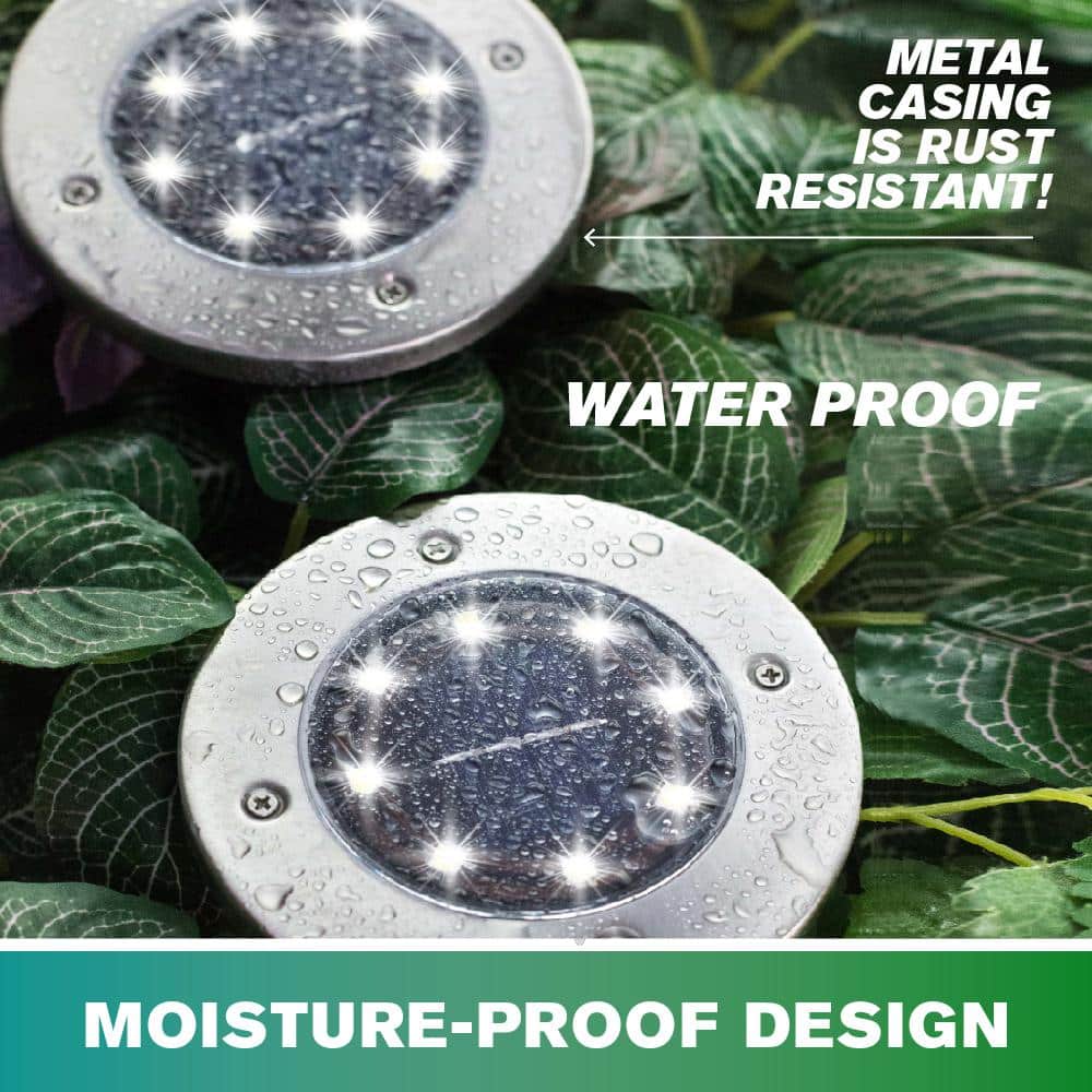 Stainless Steel Solar-Powered LED Pathway Disk Lights, 4-Pack