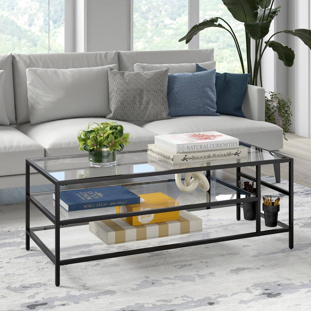 Blackened Bronze Rectangular Glass Cocktail Table