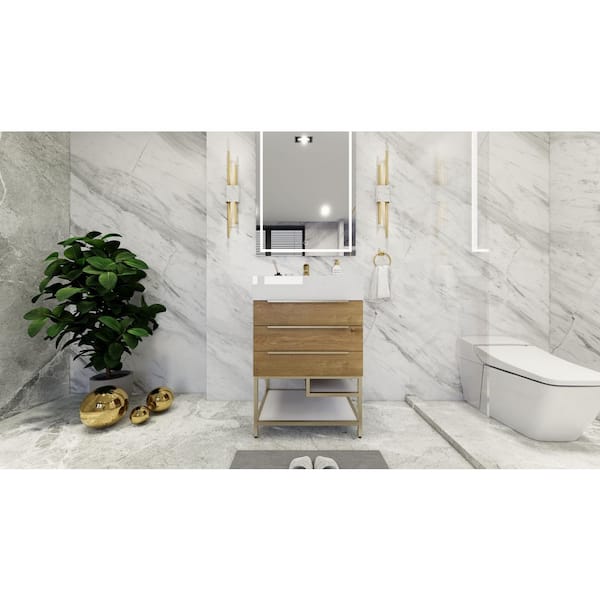 BV Better Vanity Bethany 24 in. W x 20 in. D x 36 in. H Single Sink Freestanding Bath Vanity in Oak with White Acrylic Top