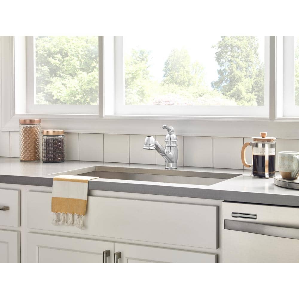 Chrome Single Handle Pull-Out Kitchen Faucet with Spray