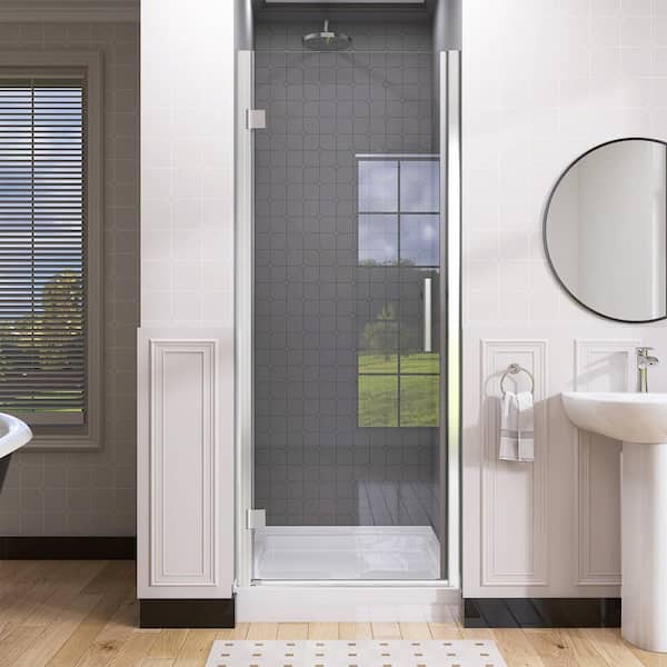 NTQ 32-33.5 in. W x 72 in. H Frameless Pivot Swing Single Shower Door in Chrome with 1/4 in. Tempered Glass Left Hinged