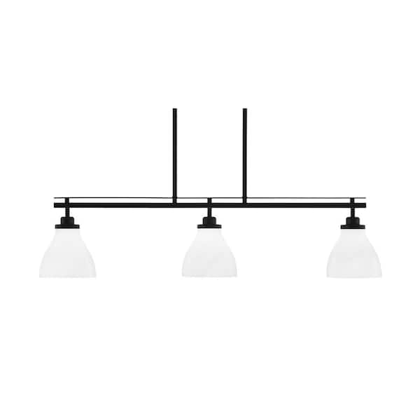 Unbranded Monroe 3-Light, Matte Black Billiard Light, Any room with 6.25 in. White Marble Glass Shades no bulbs included