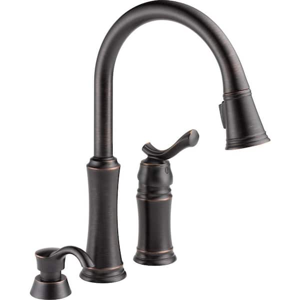 Delta Lakeview Single-Handle Pull-Down Sprayer Kitchen Faucet with Soap Dispenser in Venetian Bronze