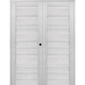 Louver 64 in. x 79.375 in. Left Active Ribeira Ash Wood Composite Double Prehung Interior Door