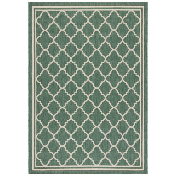 SAFAVIEH Courtyard Dark Green/Beige Doormat 3 ft. x 5 ft. Geometric Moroccan Indoor/Outdoor Area Rug