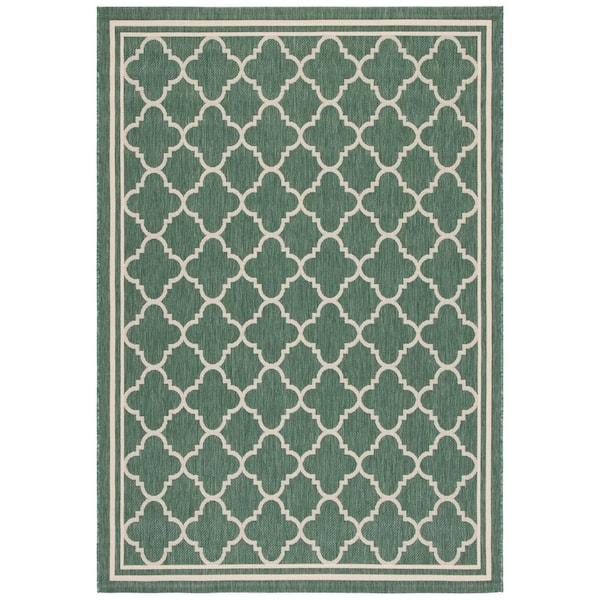 SAFAVIEH Courtyard Dark Green/Beige 9 ft. x 12 ft. Geometric Moroccan Indoor/Outdoor Patio  Area Rug